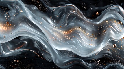 Poster - flowing abstract design with silver and gold accents on a dark background