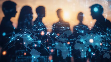 Poster - teams within a global business use digital tools to connect, exchange data,