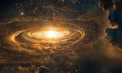 Wall Mural - Stunning Spiral Galaxy with Glowing Center in Deep Space