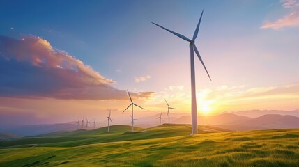 wind turbines generating energy on a farm, renewable and rural sustainability.