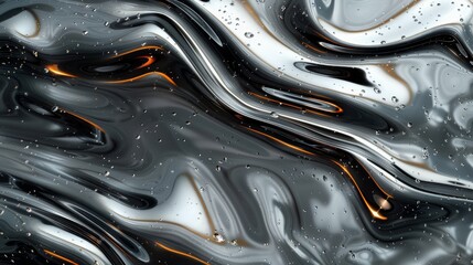 Poster - Abstract black and gold liquid patterns with droplets, showcasing fluid motion and texture in a modern design