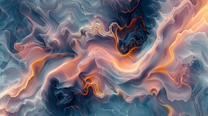 Poster - abstract swirling colors resembling a fluid motion in a blend of blue, peach, and white tones