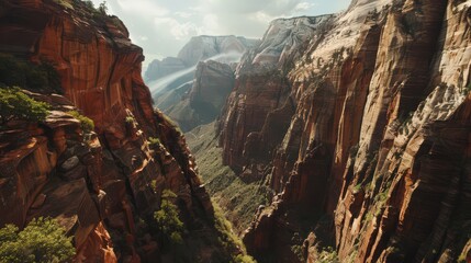 Sticker - The impressive rock walls of Zion National Park's Angels Landing, with their sheer drops