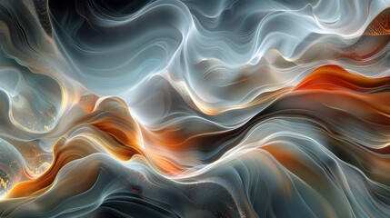 Fototapete - Abstract fluid patterns in vibrant hues of orange and gray swirling together in a mesmerizing flow