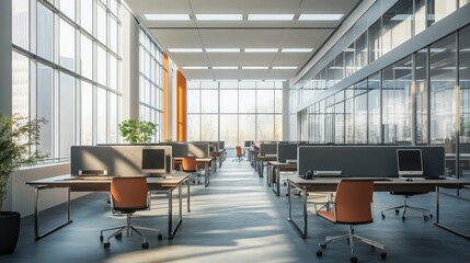 Poster - The interior of a government office with modern furnishings, collaborative workspaces,