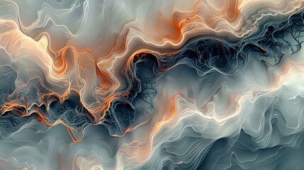 Poster - Abstract swirling patterns with orange and grey tones representing fluid dynamics in an artistic composition