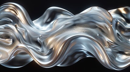 Poster - Abstract metallic wave pattern with glossy texture on a dark background