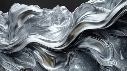 Poster - Abstract silver liquid waves flowing dynamically in soft light
