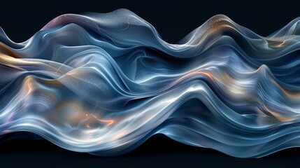 Poster - Colorful flowing abstract waves representing fluid motion against a dark background