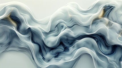 Poster - elegant abstract design featuring flowing waves in soft blue and white tones with subtle golden acce