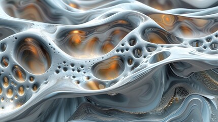 Poster - Abstract fluid shapes with orange highlights flowing seamlessly in a textured surface