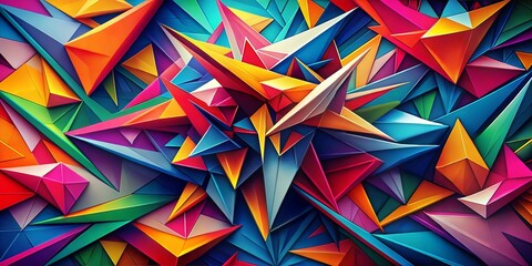Canvas Print - kaleidoscope of geometry: a vibrant, abstract composition bursts with energy, as multi-colored trian