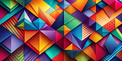 Canvas Print - kaleidoscope of geometry: a vibrant, abstract composition bursts with energy, as multi-colored trian