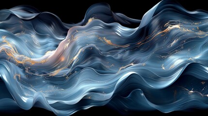 Poster - Abstract digital waves creating a flowing texture in shades of blue and gold