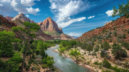 Sticker - The picturesque landscape of Zion National Park, featuring the iconic Watchman Peak,