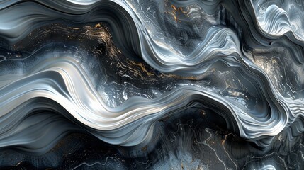Poster - Abstract swirling patterns in shades of blue and silver with dark tones, creating a dynamic flowing texture