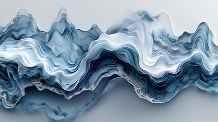Poster - Blue abstract waves with smooth curves and textures against a light background