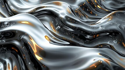 Poster - Shimmering waves of liquid metal flowing gracefully under soft light