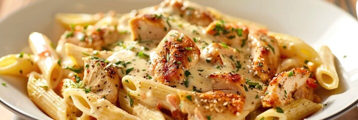 Canvas Print - Creamy Cheese Sauce Pasta with Chicken