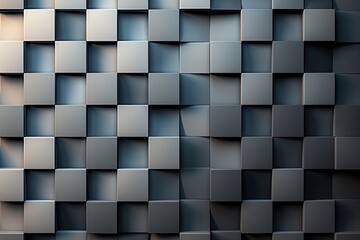Poster - Abstract textured wall featuring dark gray cubes arranged in a three-dimensional pattern with soft shadows cast by overhead lighting. Generative AI