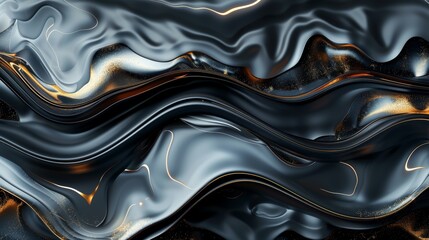 Poster - Abstract black and gold fluid texture with flowing patterns and shimmering highlights