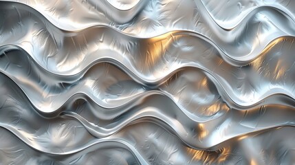 Poster - wavy metallic surface with a reflective sheen in soft lighting