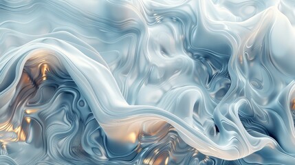 Poster - soft blue waves of fluid textures with golden highlights in an abstract composition