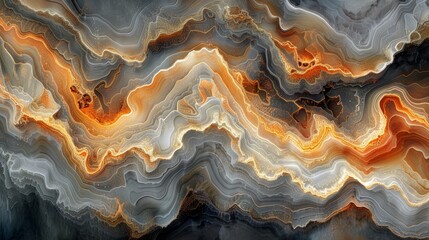 Poster - Abstract swirls of gray and orange colors create a dynamic pattern reminiscent of natural stone in a modern artistic interpretation