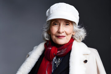 Wall Mural - A woman wearing a white hat and a red scarf