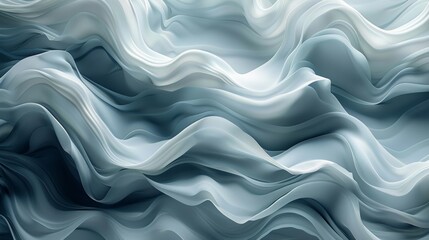 Poster - soft flowing waves of translucent fabric in shades of blue illuminated by gentle light