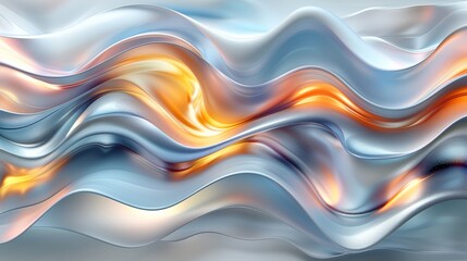 Poster - abstract wavy patterns with orange and blue tones created by light reflections in a smooth surface