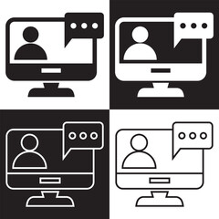 Webinar solid and stroke web icon set. isolated on black and white  background. Vector illustration. EPS 10