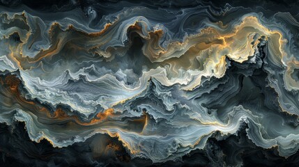 Aufkleber - abstract artwork of swirling gray and gold patterns resembling natural formations in a dark atmosphe