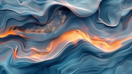 Aufkleber - abstract waves in blue and orange hues undulate, creating a fluid texture