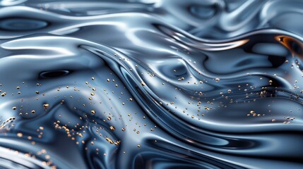 Aufkleber - glossy blue liquid surface with bubbles, reflecting light in a fluid motion
