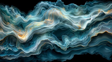 Poster - Abstract fluid shapes in blue and orange tones create a dynamic visual flow against a dark background