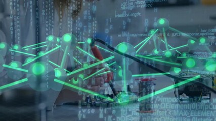 Poster - Neural network animation over person working on electronic circuit board