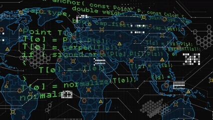 Aufkleber - World map with programming code overlay and data processing animation