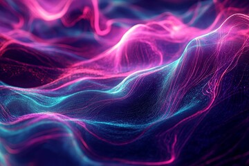 Fototapete - Colorful abstract waves of light and energy flowing smoothly across a dark background, creating a dynamic visual effect. Generative AI