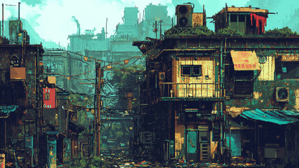 2d pixel art of slum