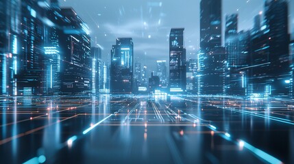 Poster - ai urban environment, digital networks, futuristic infrastructure, holographic technology