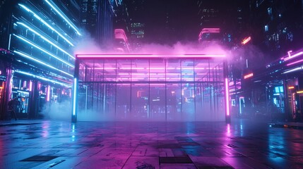Poster - AI-powered metropolis, neon lights, advanced technology, digital society
