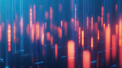 Poster - 3D rendered abstract candlestick chart with glowing bars on a blue backdrop. Represents financial trading and market analysis. Perfect for business and finance themes.
