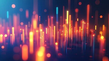 Poster - 3D rendered abstract candlestick chart with glowing bars on a blue backdrop. Represents financial trading and market analysis. Perfect for business and finance themes.