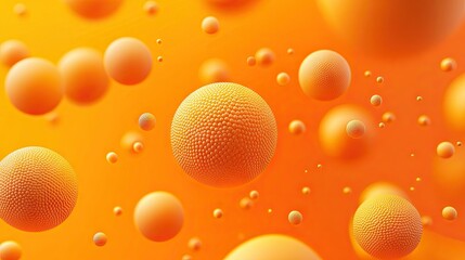 Poster - 3D textured spheres on an orange background, detailed with dots or letters. Great for designing banners and abstract vector templates with a modern touch.