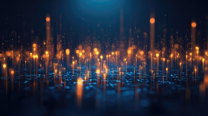 Poster - Abstract 3D candlestick chart with luminous features on a blue background. Represents trading and financial market trends. Great for finance-related graphics and reports.