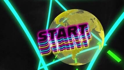 Poster - Starting text animation over glowing geometric shapes and globe