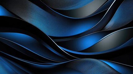 Poster - Abstract futuristic vector illustration of blue metallic curves on a dark grey background. The weaving design offers a luxurious and modern space for text and graphics.