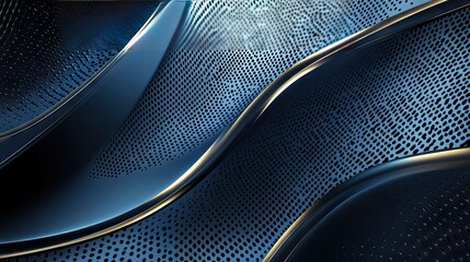Poster - Abstract futuristic vector illustration of blue metallic curves on a dark grey background. The weaving design offers a luxurious and modern space for text and graphics.