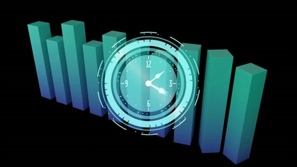 Poster - Animating clock and bar graph over black background